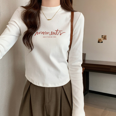 磨毛保暖长袖T恤下摆弧形打底衫