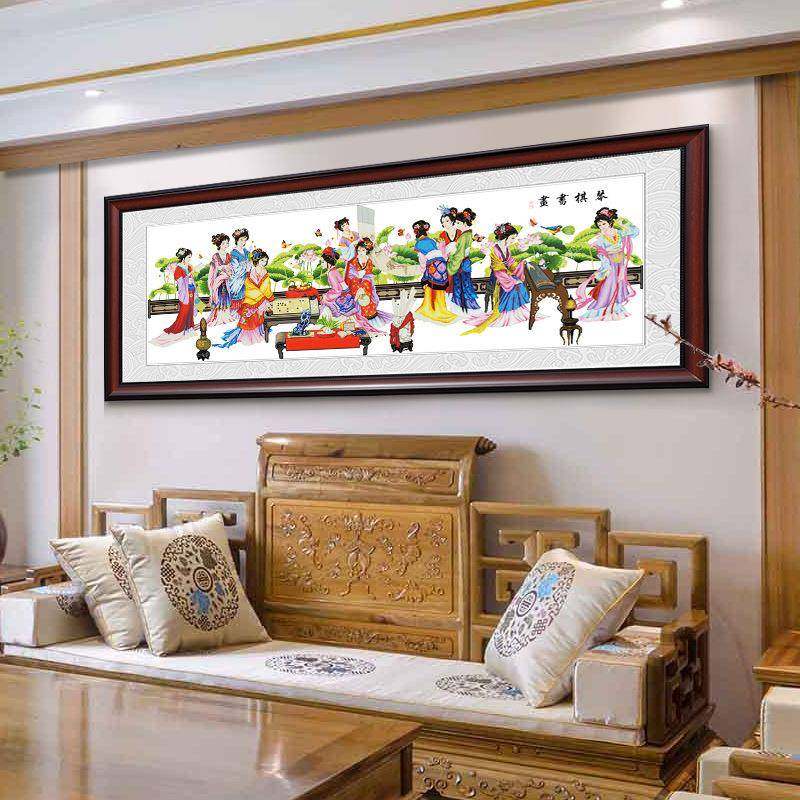 厂家十字绣琴棋书画古代美女系列客厅大幅荷花版古典刺绣