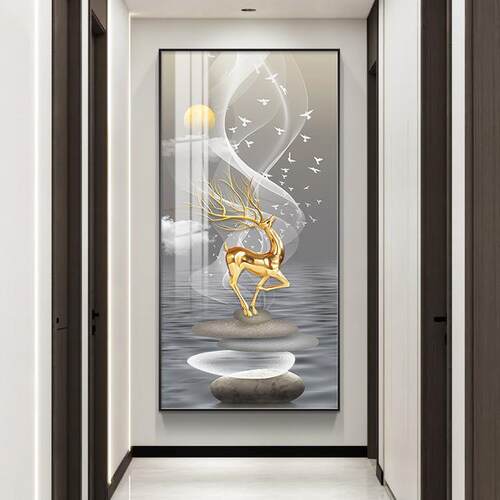 轻奢玄关装饰画玄幻大气高档走廊过道挂画入户正对门竖版壁画