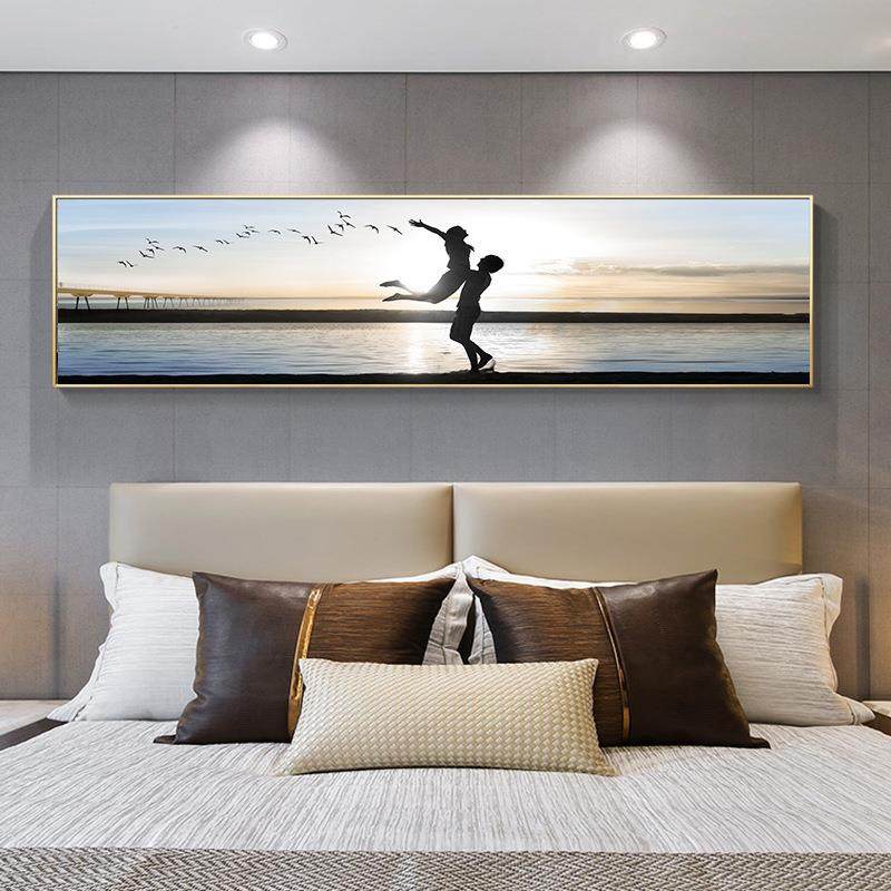 床头装饰画挂画卧室主卧酒店挂画现代简约横款装饰画温馨爱情有框