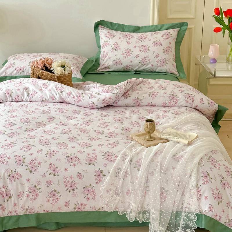 新款简约轻奢全棉花卉四件套床单被套全棉三件套床上用品贸易