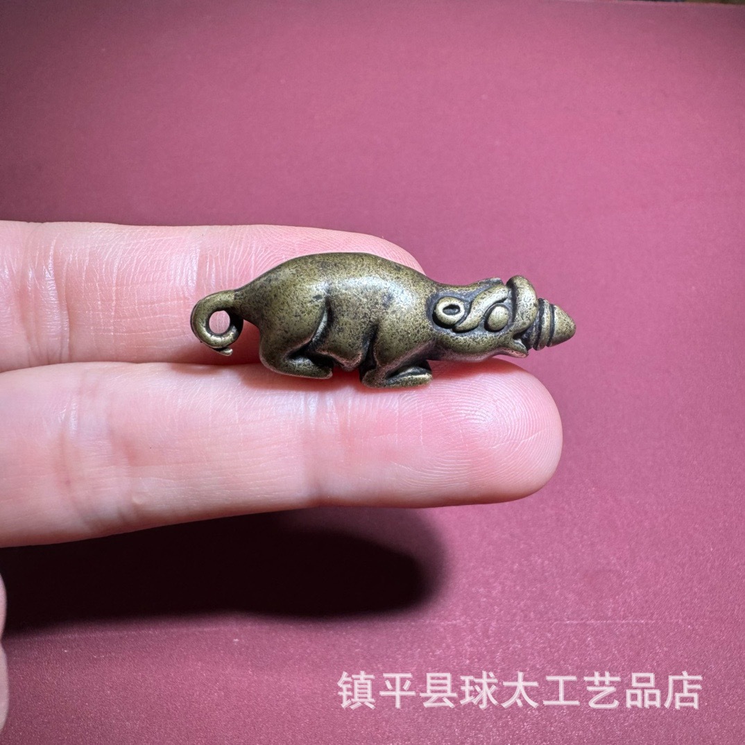 藏式白铜六字言法螺雪狮印章藏族仿古藏印铜雕座狮子吐宝鼠