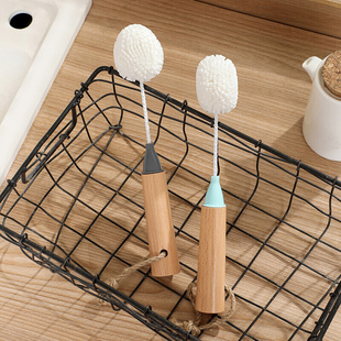 尖头无死角清洁杯刷竹木手柄家用酒杯高脚杯玻璃杯刷EVA海绵刷