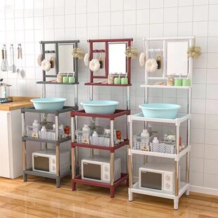 新款加粗加厚不锈钢洗脸盆架子农村浴室家用脸盆架防锈带镜子包邮