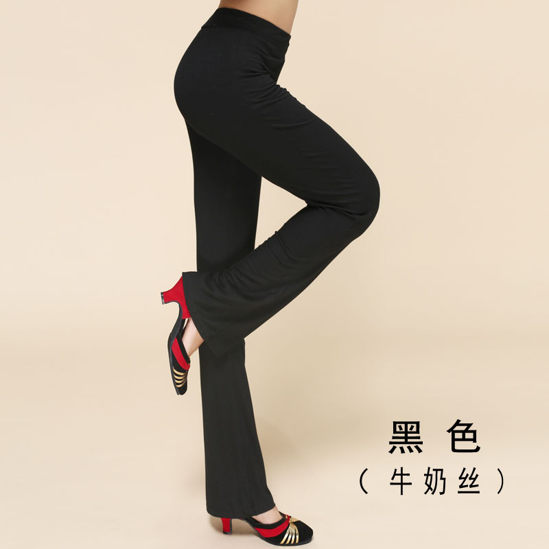 舞蹈裤女广场舞服装微喇形w体跳舞裤子训练健美操瑜伽黑色练功裤