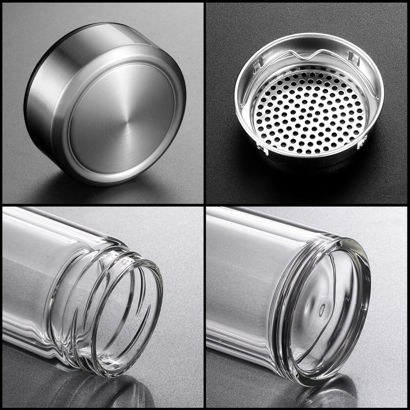 双层玻璃杯男家用学生大水杯便携带盖H茶水分离泡茶杯子女大容量