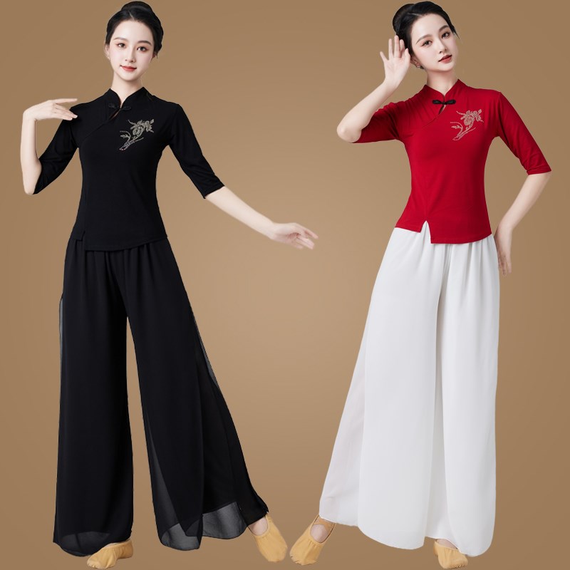 舞蹈练功服古g典演出服中袖跳舞上衣民族舞广场舞服装新品款套装