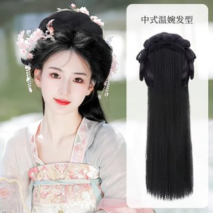 汉服假发古风懒i人一体式古装头饰明制假发髻盘发发包发箍全头套