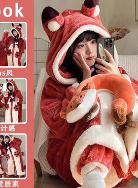 XC 秋冬季保暖珊瑚绒睡衣女加厚加绒中长款睡裙睡袍大码家居服