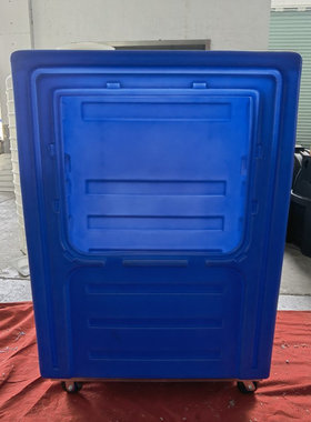 塑料布草笼蓝色干洗中心手推箱车四轮静音加厚700L滚塑异形