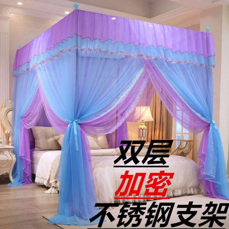双层蚊帐1.8x2米三开门宫廷落地式方顶蚊帐1.5米床加粗不锈钢支架