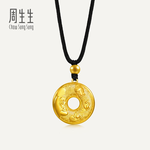 周生生华宇足金东方古祖古法黄金达摩如来平安扣项链90849Z