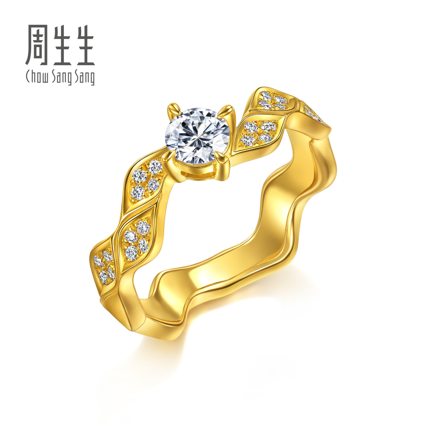 周生生华宇YuYu系列足金镶嵌钻石黄金鱼尾戒指96814R定价