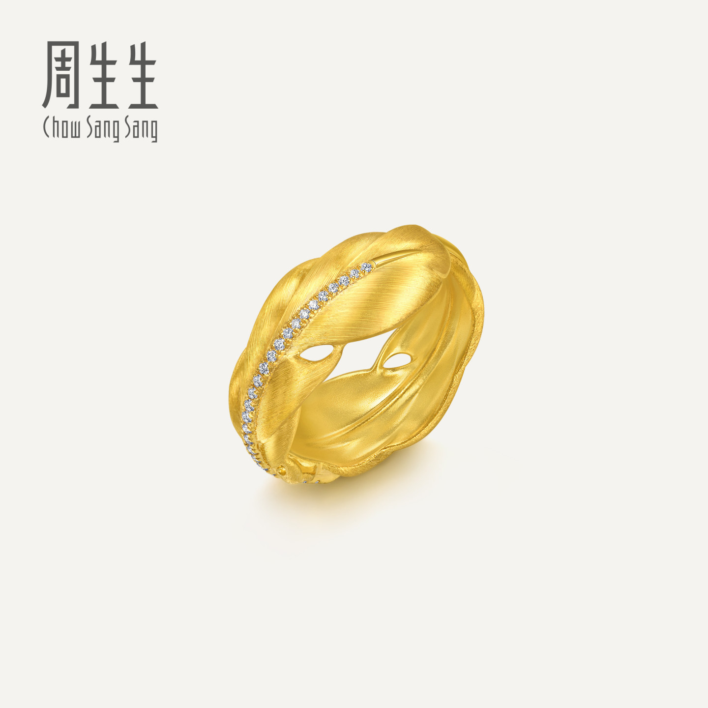 周生生华宇黄金金韵罗曼系列足金镶嵌钻石羽毛戒指95956R定价