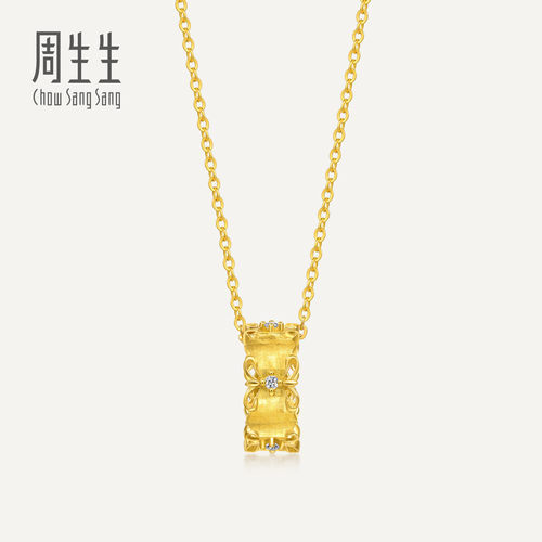周生生华宇黄金金韵罗曼系列足金镶嵌钻石繁花项链95102U定价