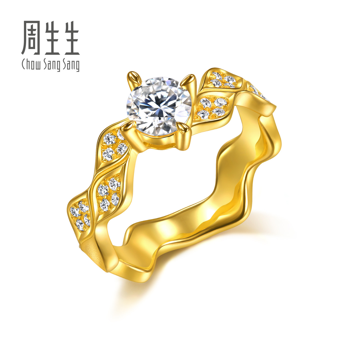 周生生华宇YuYu系列足金镶嵌钻石黄金鱼尾戒指96816R定价