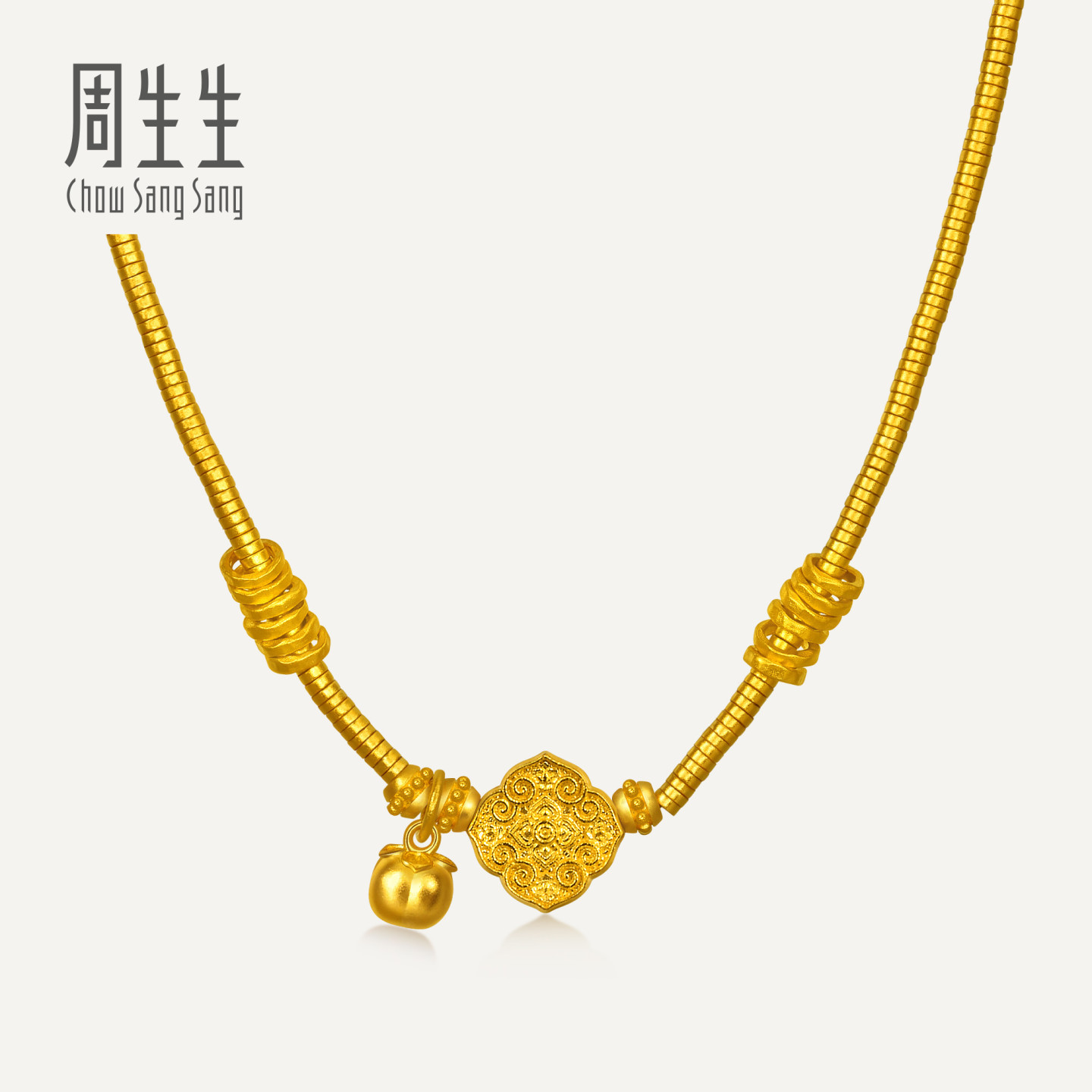 周生生华宇黄金足金玉髓绿松石四合如意盘缠三圈手珠串项链95995N