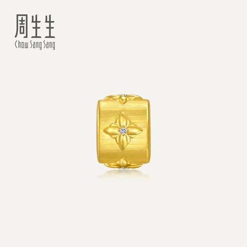 周生生华宇金韵罗曼足金镶嵌钻石四方和美​黄金转运珠95016C