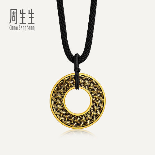 周生生华宇足金黄金酷黑系列锁子纹吊坠项链配绳男士送礼96442Z