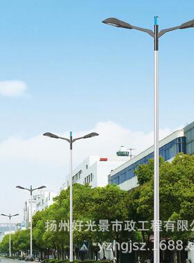 led路灯6米8米热镀锌方形双头路灯杆高低臂双杆道路路灯厂家