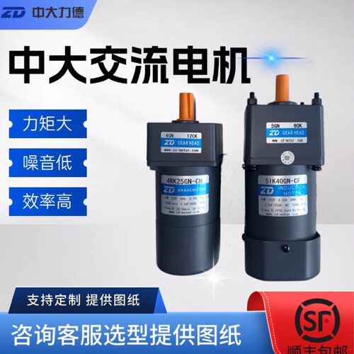 ZD中大交流减速电机220v中大力德调速电机微型单相齿轮变速电动机