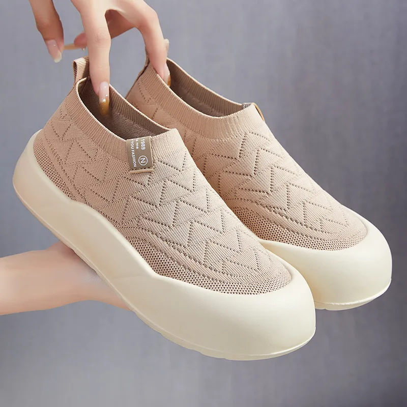 女鞋休闲鞋百搭时尚女单鞋软底舒适护士鞋一脚蹬妈妈鞋透气飞织鞋,女鞋,时尚芭蕾鞋,淘宝优惠券,粉丝福利购,淘宝优惠卷