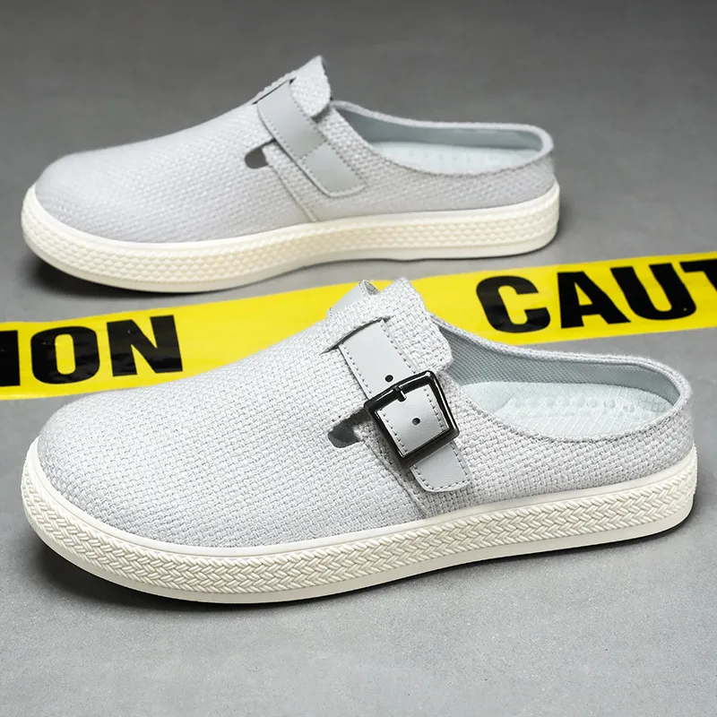 男鞋包头拖鞋夏季新款镂空透气半拖鞋飞织软底休闲鞋简约男士单鞋,流行男鞋,健步鞋,淘宝优惠券,粉丝福利购,淘宝优惠卷