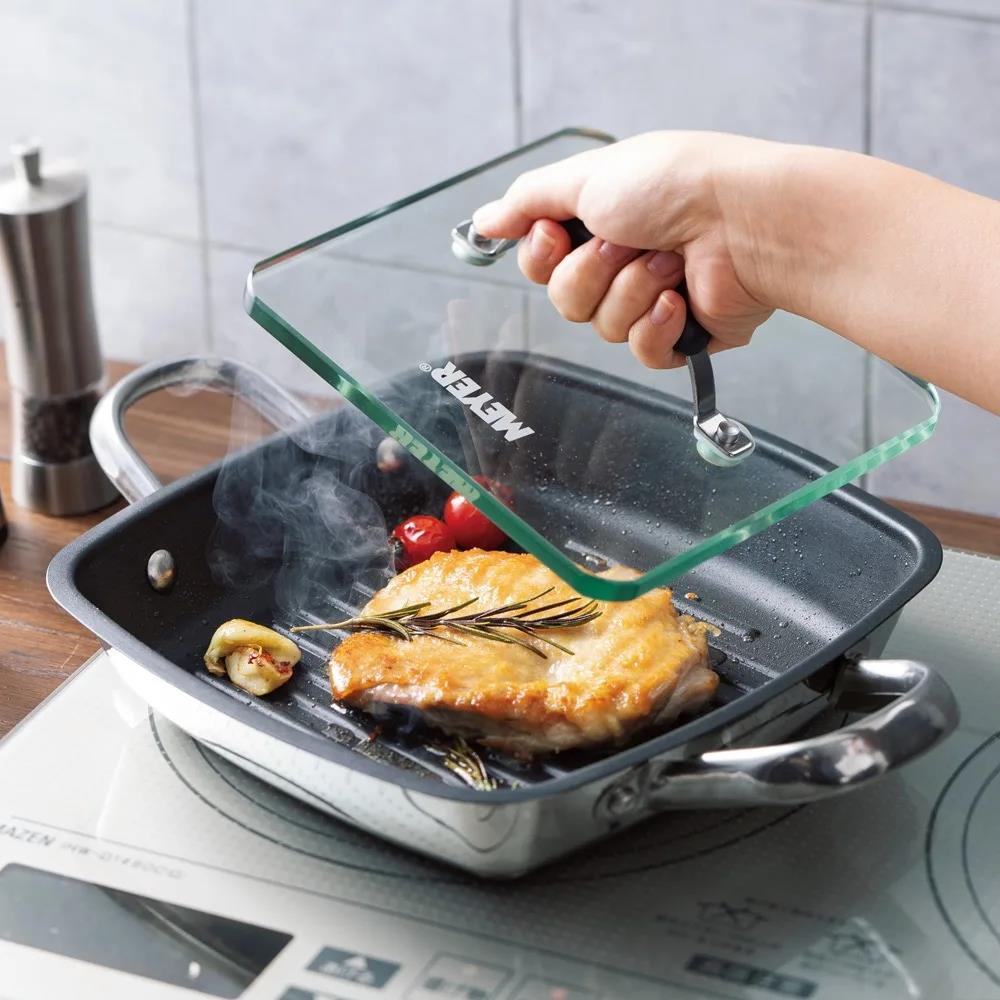 meyer美亚不粘锅24公分方形坑纹牛排锅煎烤锅电磁炉燃气灶通用