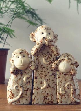 创意陶瓷不听不看不说三不猴可爱家居客厅电视柜办公室工艺品摆件