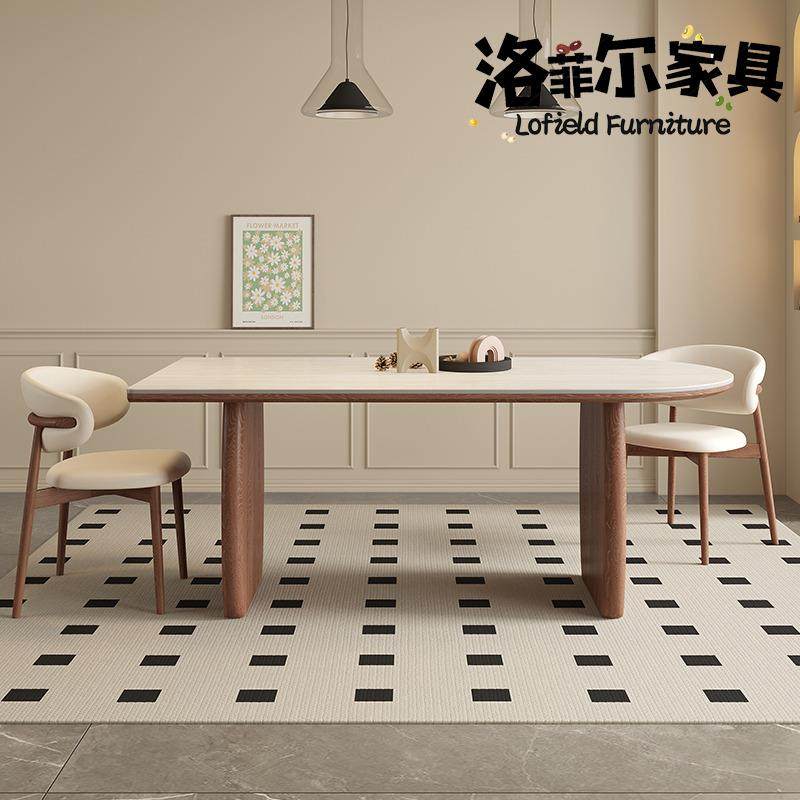 覆古简约家用实木岩板餐桌椅组合白蜡木客厅饭厅高端网红吃饭桌子