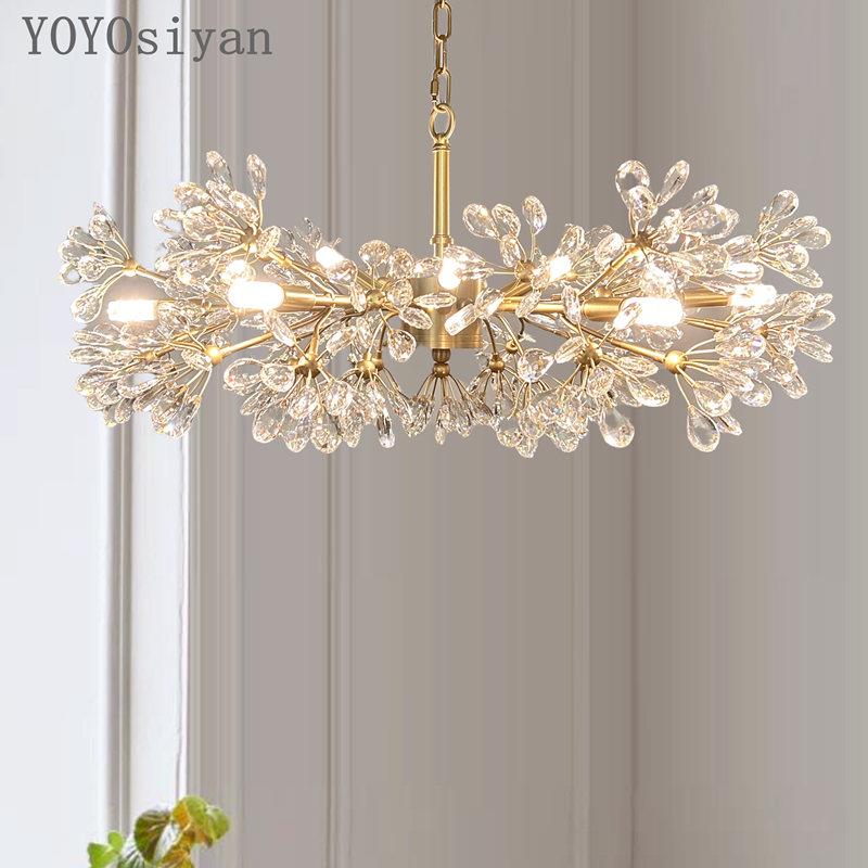 YOYO 轻奢现代法式黄铜水晶花蕾吊灯吸顶灯 客厅餐厅卧室低楼层