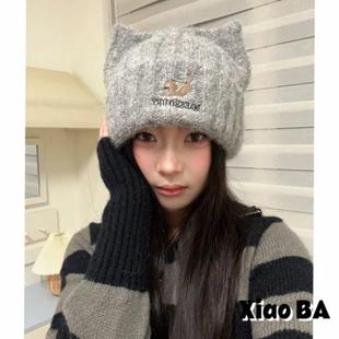 小懒猫八两帽社原创冬季新款猫耳朵针织帽百搭简约时尚显脸小保暖