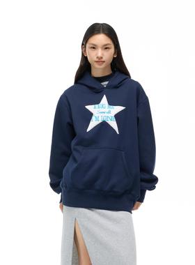 same old卫衣藏青色星星刺绣连帽卫衣女秋冬新款宽松休闲百搭上衣