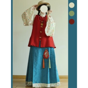 朝暮年原创汉服 彩虹糖 明制圆领比甲对穿交琵琶袖马面裙日常汉服