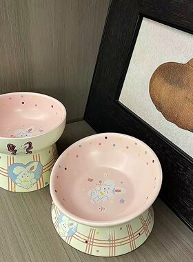 钢琴兔陶瓷碗猫碗狗宠物碗保护颈椎猫咪碗防打翻猫食盆水碗斜口碗