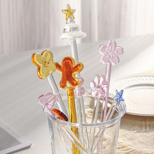 耐热玻璃搅拌棒长柄可爱少女心咖啡勺果汁牛奶月亮星星引流调酒棒