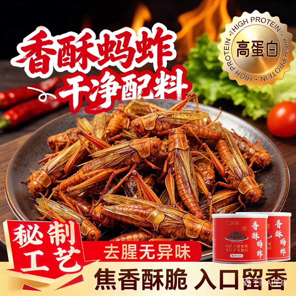 焦香酥脆香酥蚂蚱40g罐装香辣/五香多规格油炸即食蚱蜢昆虫子蝗虫
