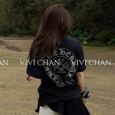 vivichan2025ins十字架梵文奥钻烫钻水洗重磅宽松短袖T恤男女同款