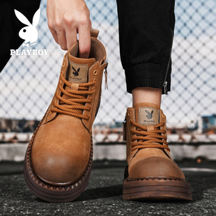 花花公子大黄靴男款冬季休闲中帮英伦马丁靴复古美式户外工装靴子