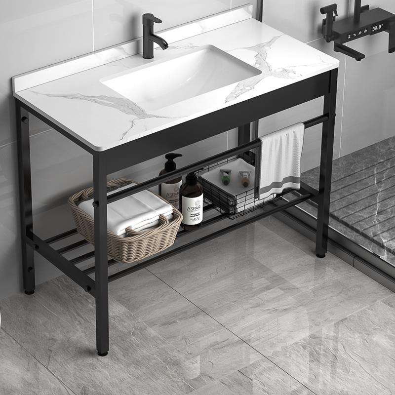 阳台洗手盆陶瓷洗脸盆岩板台面不锈钢支架简易落地式挂墙式洗手池