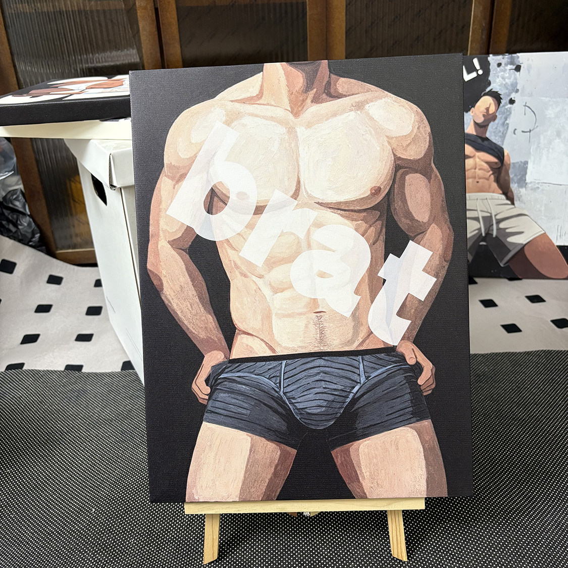 肌肉男性感底裤卡通装饰画趣味氛围感画喷绘客厅房间玄关个性