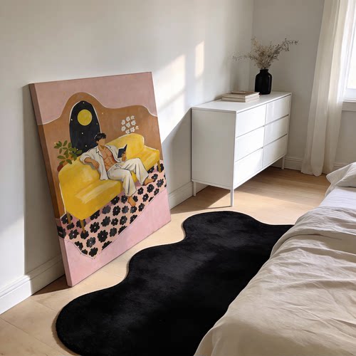 居家慵懒风氛围感画奶油小众艺术男体卡通油画挂画肌肉男装饰画