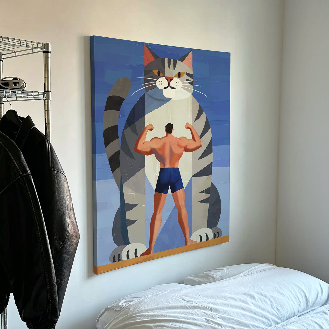 趣味搞怪肌肉男士大猫装饰画扁平挂画小众客厅卧室健身房艺术摆画