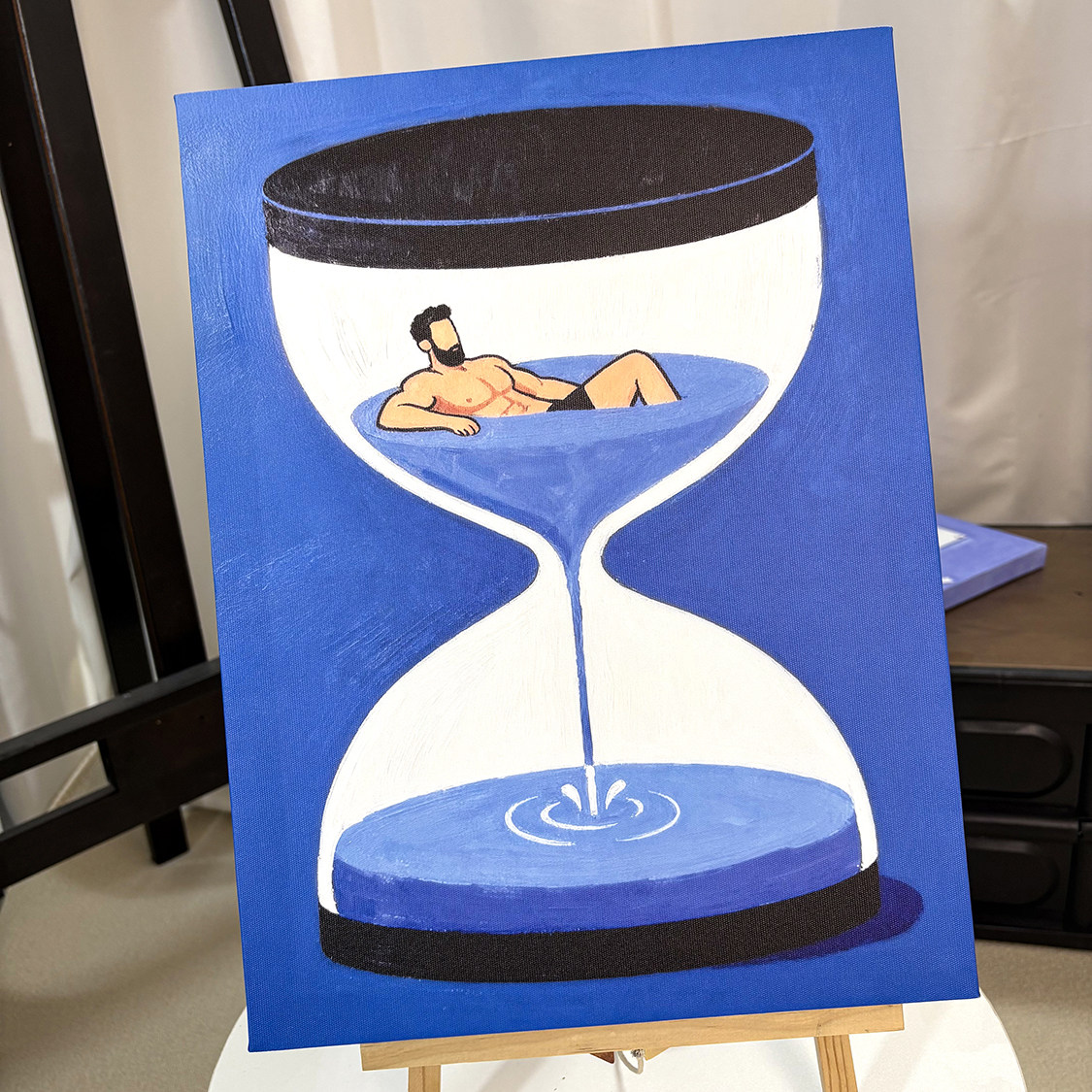 抽象趣味沙漏肌肉男装饰画卡通油画氛围感画喷绘工作室艺术画高级