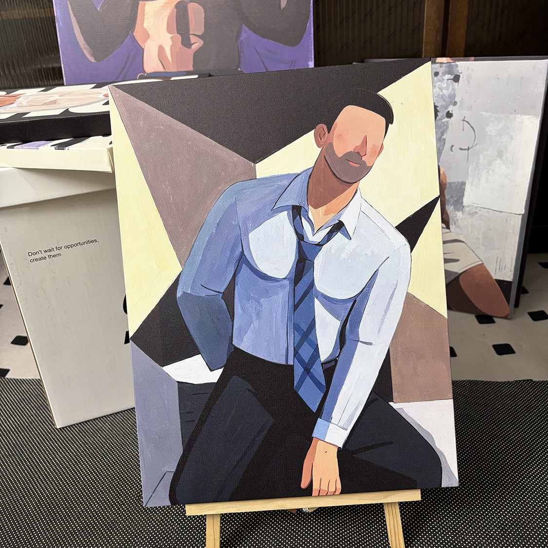 肌肉男西装正装卡通装饰画趣味氛围感油画喷绘客厅房间玄关个性