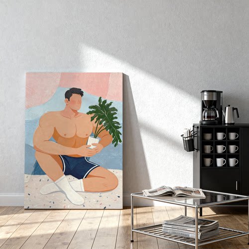 装饰画卡通平面植男肌肉男氛围感画喷绘工作室艺术画框电表箱