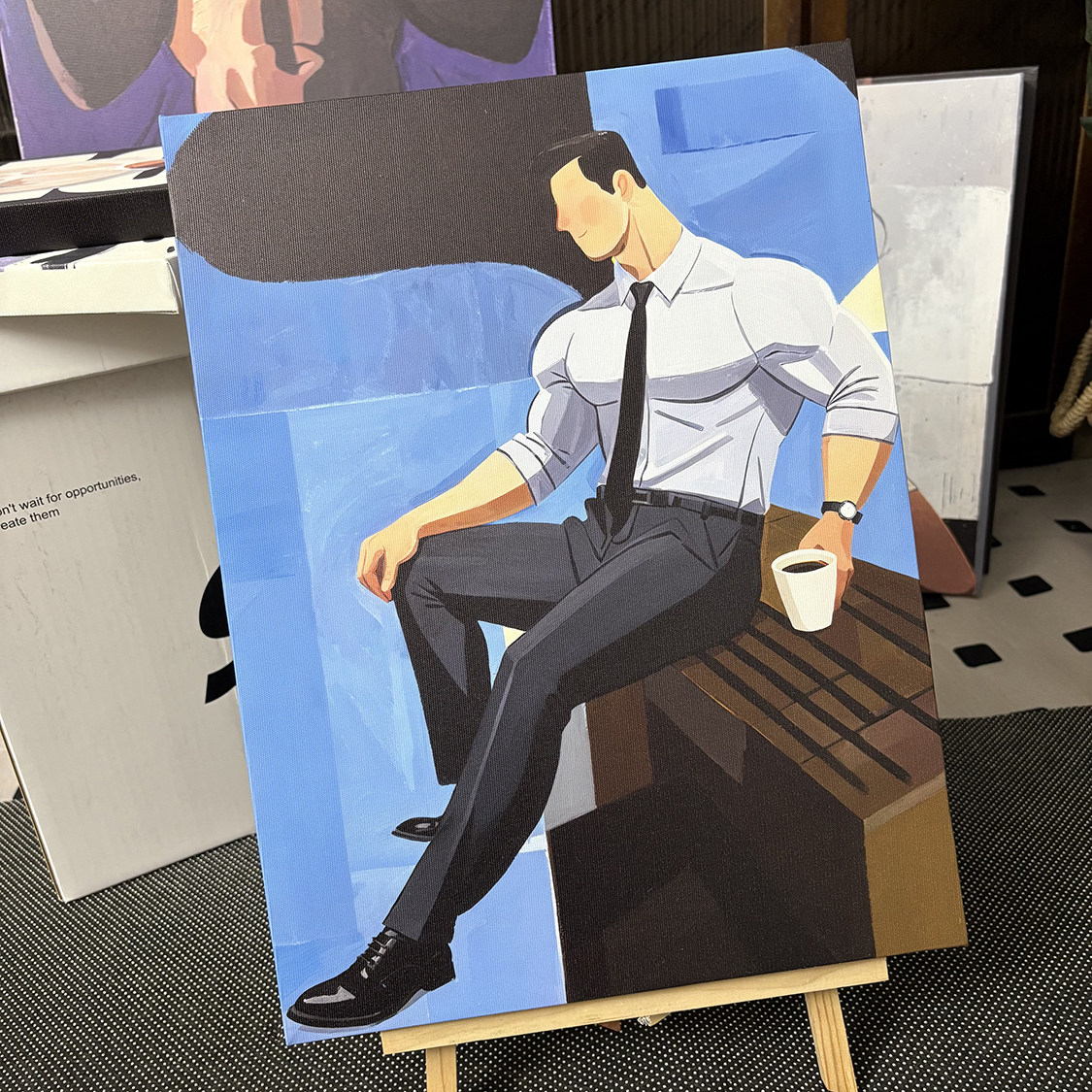 肌肉男制服西装卡通装饰画趣味氛围感画喷绘客厅房间玄关个性