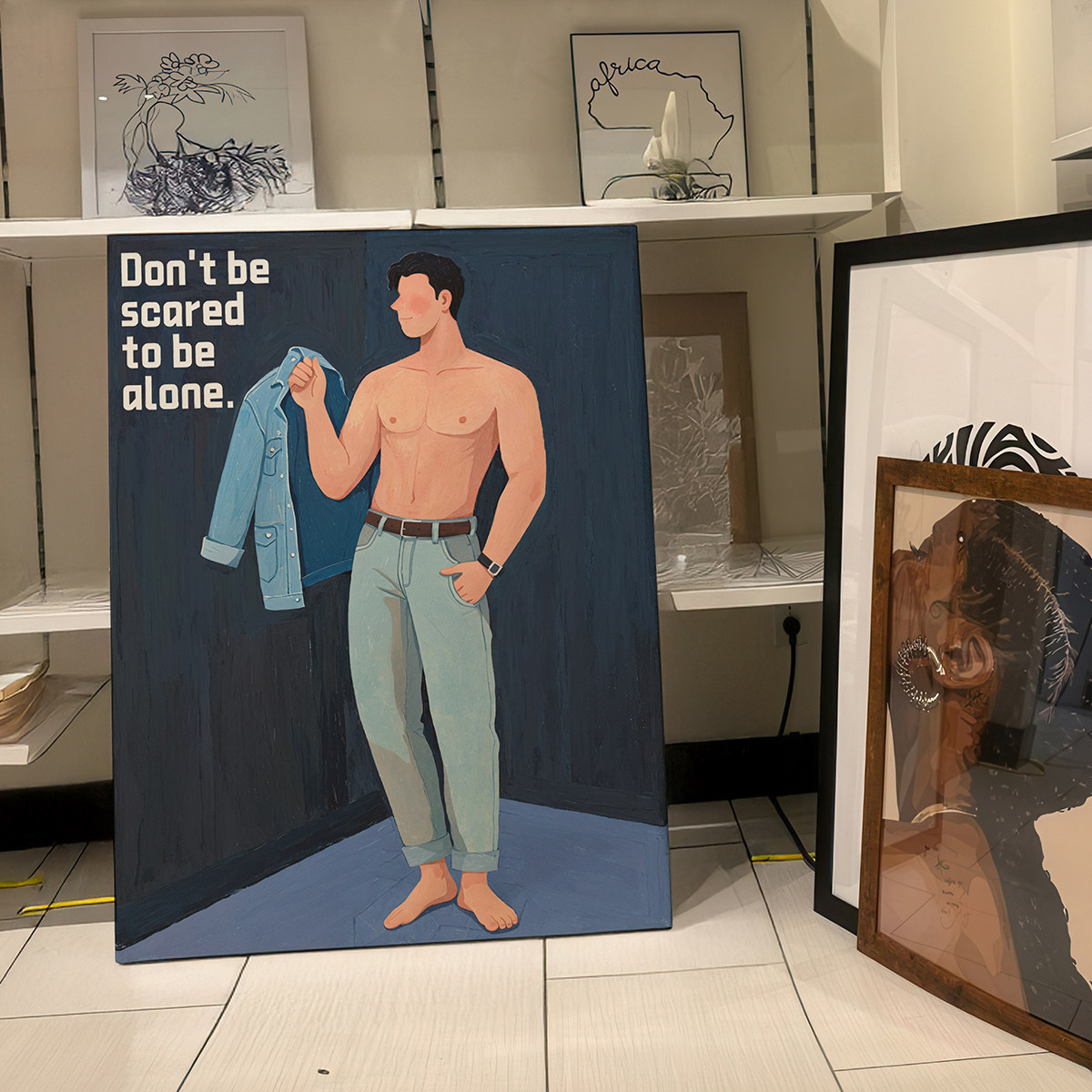 肌肉男着衣装饰画卡通平面氛围感画喷绘客厅房间玄关工作室个性