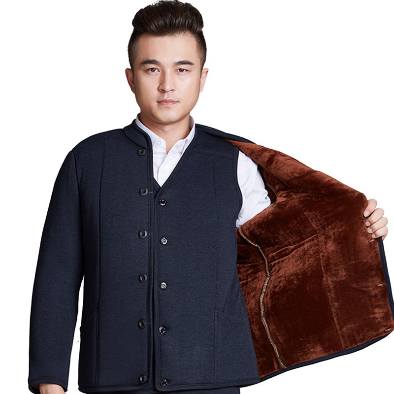 中老年棉衣驼绒棉袄短款加绒加厚C保暖套装内穿送爸爸爷爷蒙玉达