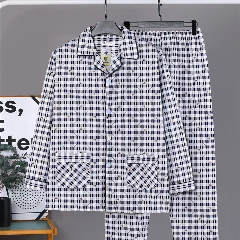 老人睡衣男春秋季长袖q大码睡裤开衫中老年厚款冬天家居服套装
